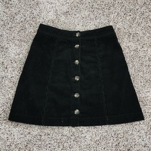 Black corduroy button up skirt